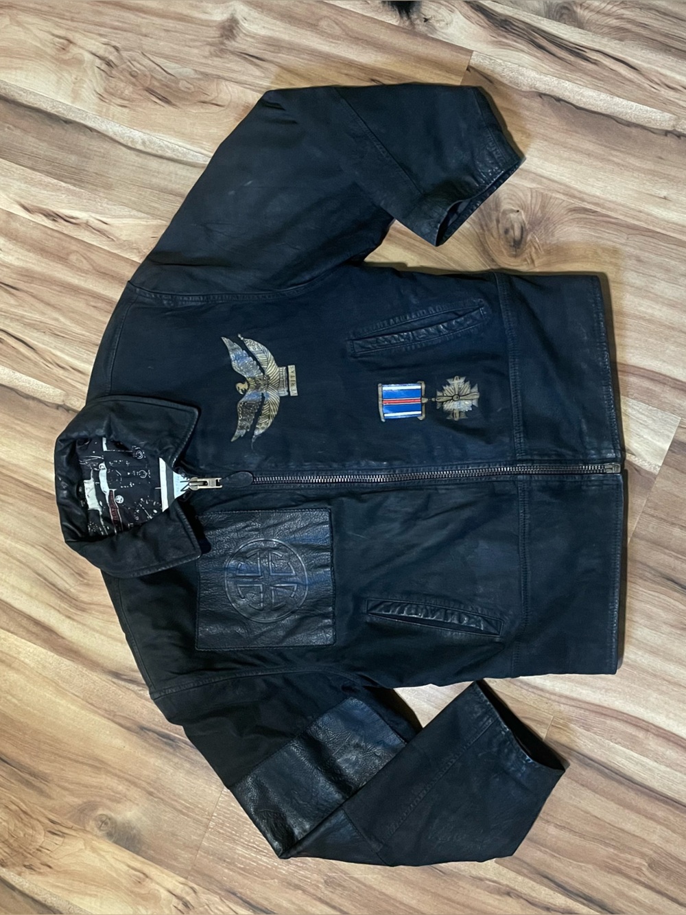 Vintage Saxony Phantom F-4 Fighter Jet Leather Bomber Flight Jacket Veritas 40